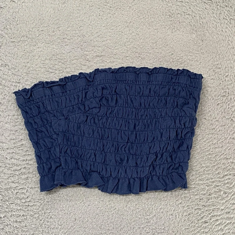 Free-est Tube Top Womens Large Smocked Crop Tank Ruffle Boho Summer FP Beach
